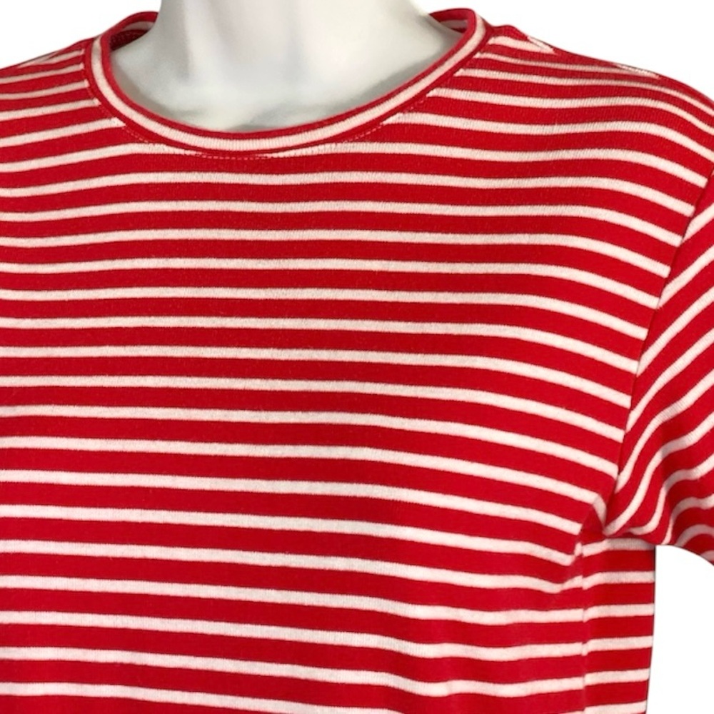 Vintage 90s Liz Sport Striped Tee S Red White 100% Cotton Coastal Preppy - Picture 4 of 7
